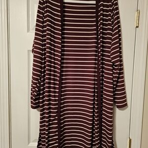 Lane Bryant Burgundy and Cream Striped Duster 26/28